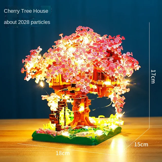 Mini Sakura Tree Building Blocks Set Diy Cherry Blossom Bricks with Light Treehouse Model Ornament Romantic Gift for Girlfriend - Image 2