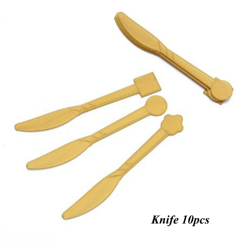 knife 10pcs 10 шт./лот, Красочные золотые одноразовые столовые приборы, Бумажные Соломенные салфетки под чашки, Звездные салфетки для детей на день рождения, вечерние, свадебные, рождественские украшения - Цвет: knife 10pcs
