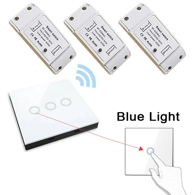 Пульт дистанционного управления электрическим током переключатель RF 4333 МГц Питание приемника радиорелейной CA 90 v-250 V 5A беспроводной светодиодный светильник переключатель передатчик - Цвет: BlueLightwhite3ch