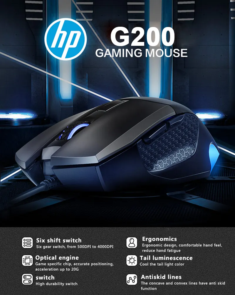 Оригинальная игровая мышь hp G200 Белый/Черный проводной оптический USB 500-4000 dpi 6 Электронная Кнопка спортивные компьютерные мыши