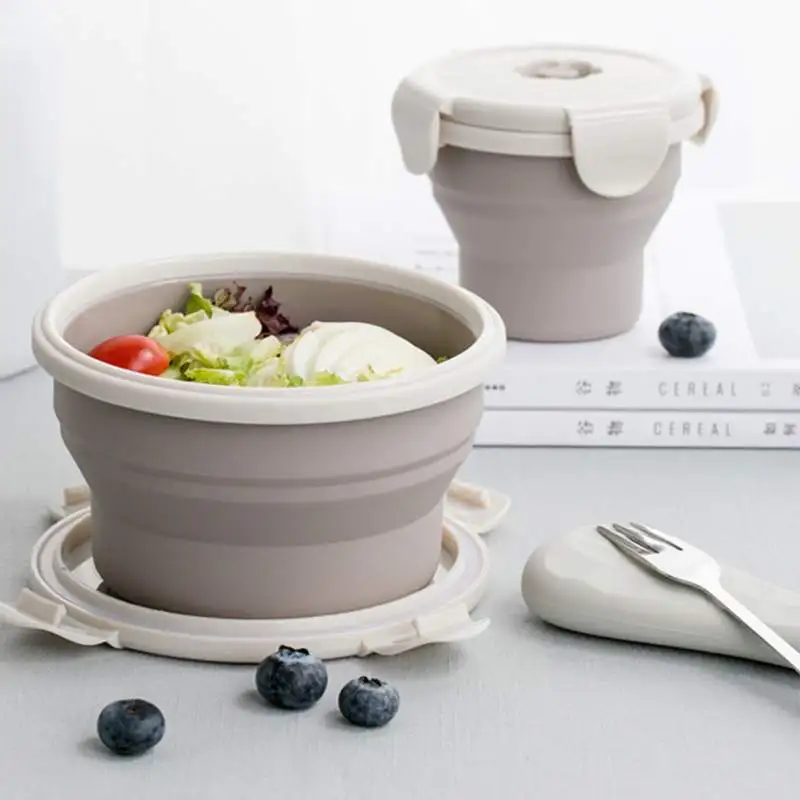 

Silicone Collapsible Fruit Salad Lunch Box Silicone Food Box Container Round shape Tableware