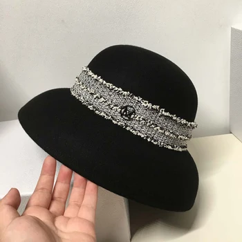 

Vintage Fisherman Hat Woman Spring Sunshade Hat Europe classic Black Dome Top Bucket Hats Head Outdoor Bucket Caps New Headwear