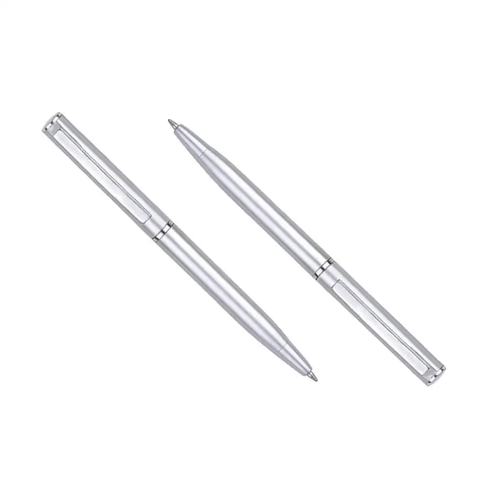 

3pcs Light silver Ball-point Pen Plastic Rod Rotating Ball-point Pen Stationery Pen Metal Blue Ballpoint Ink O4E8
