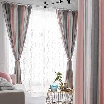 

Modern Stripes Colorful Curtains for Living Room Window Shade Curtain for Bedroom Minimalist Wave Sheer Tulle Screen Drapes