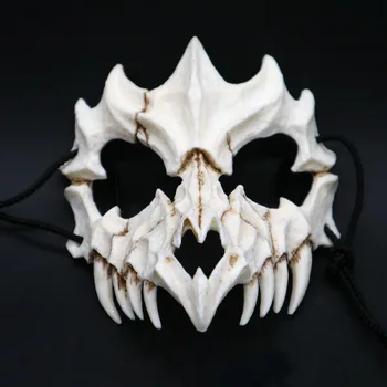 

Resin Cosplay Mask Half Face Animal Mask Long Teeth Demon Samurai White Bone Mask Tengu Dragon Yaksa Tiger