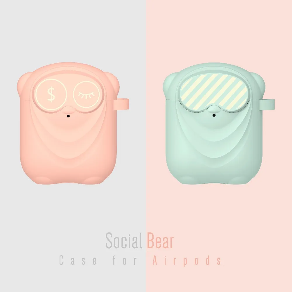 Милые наушники social bear, гарнитура, аксессуары, мягкий чехол для Apple Airpods 1 и 2, беспроводные Bluetooth сумки для гарнитур, Беспроводная зарядка