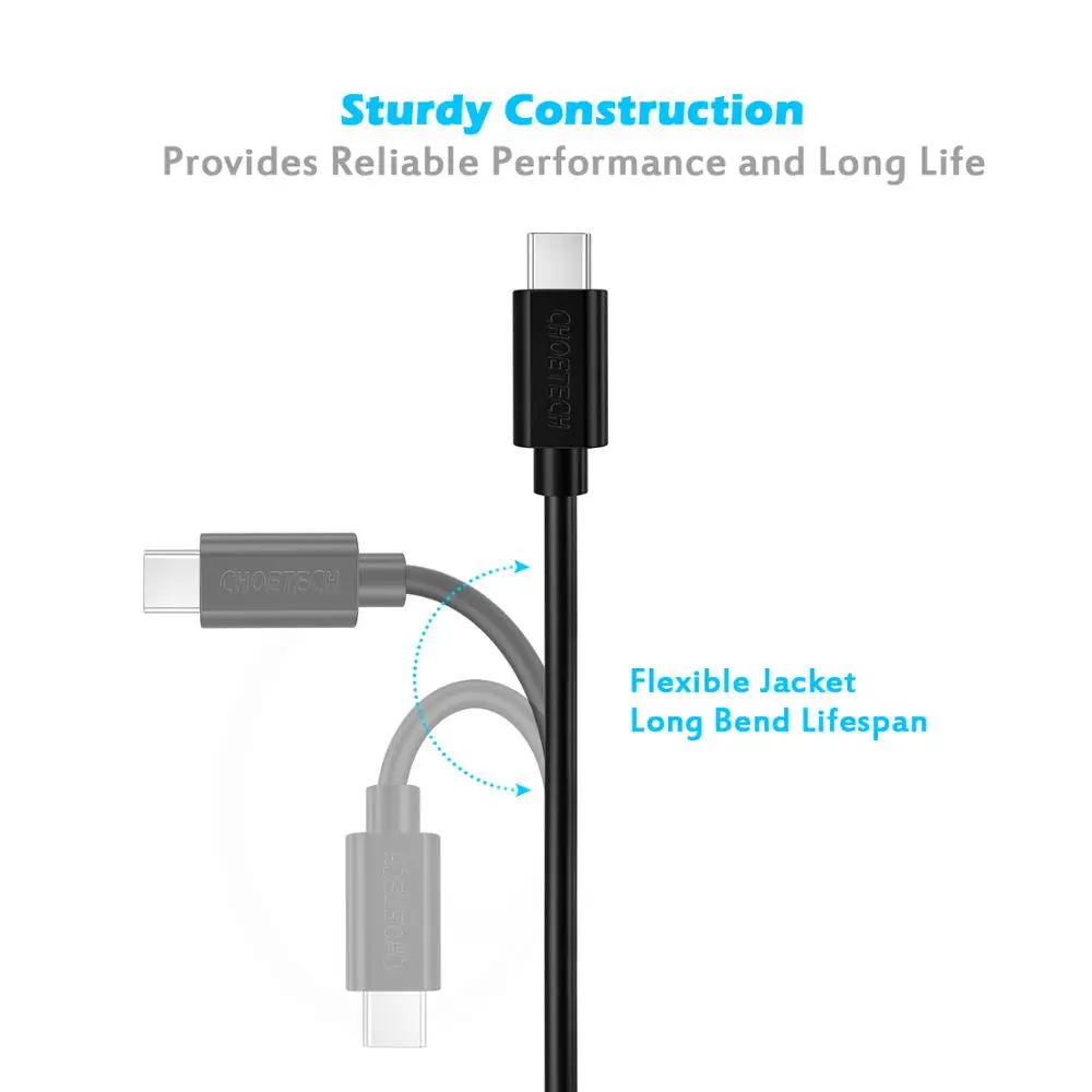 CHOETECH 6 шт. кабель-Переходник USB C на USB C кабель быстрого зарядного устройства совместимый для Redmi K20 Note 7 QC 3,0 Быстрая зарядка кабель typec для S9 USB-C провода