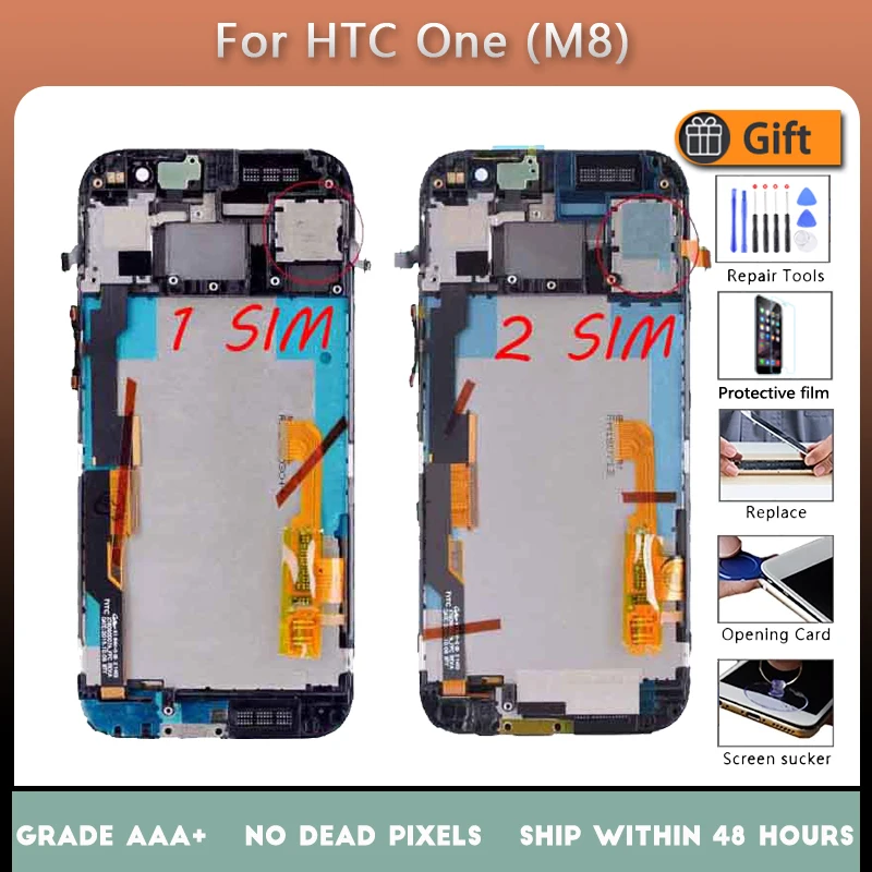 For HTC One M8 LCD screen assembly with front case touch glass 831C Display original Black Red Gold Silver | Мобильные телефоны и