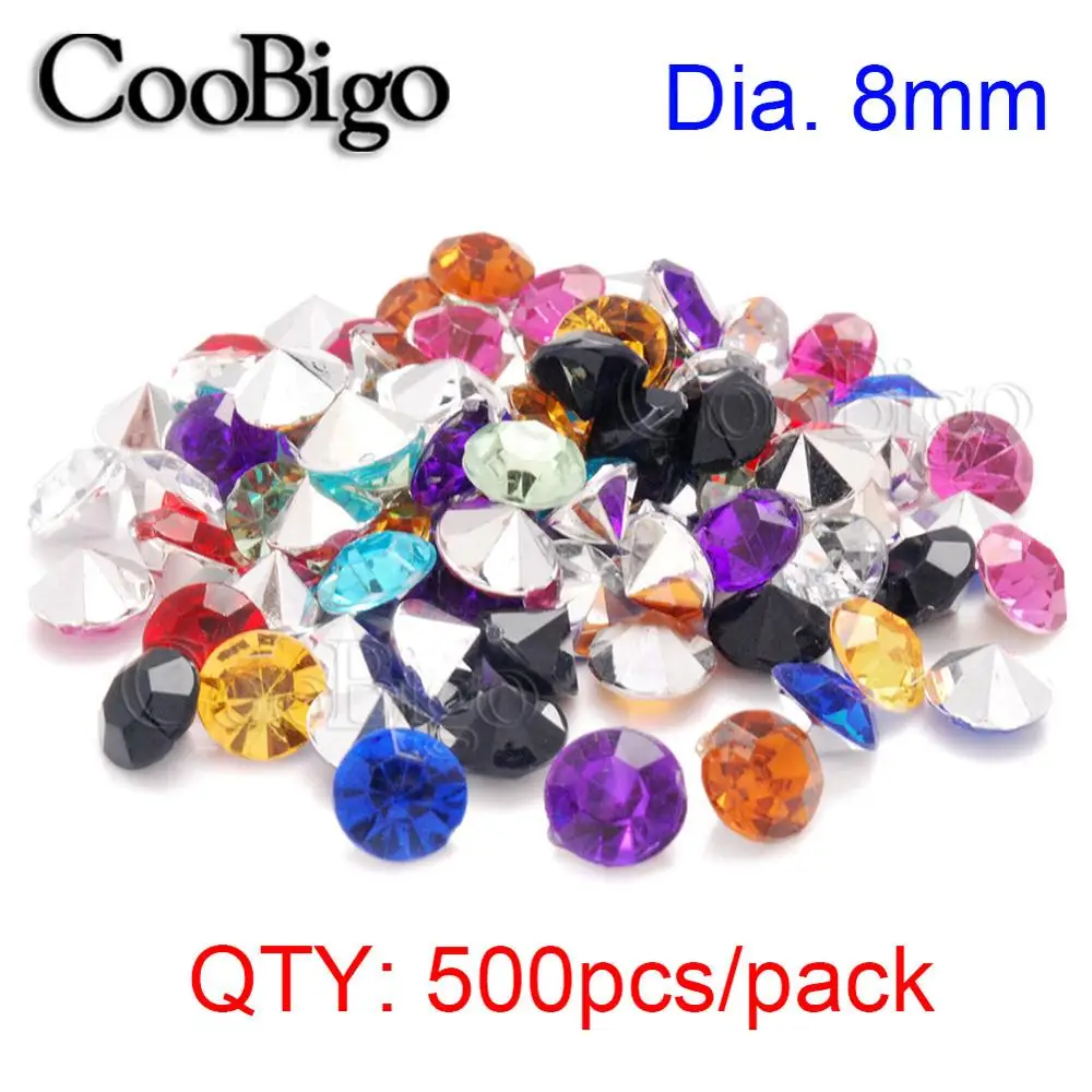 Dia. 8mm 500pcs Round Pointed 4mm 5mm 8mm Mixed Color Foil Backed Czech Crystal Rhinestones Jewels Faceted Glass Stone Nail Art Beads DIY Craft - Цвет: Dia. 8mm 500pcs