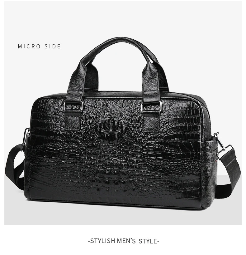 Cow Genuine Leather Alligator Travel Bags Luxury Men Large Capacity Portable Male Shoulder Bags Brand Real Leather Travel Duffle