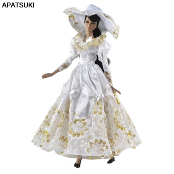 

White Gold Fashion Doll Clothes For Barbie Doll Outfits & Hat Princess 1/6 Doll Accessories Party Dress For Barbie Doll Clothes