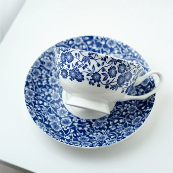 

Red tea cup and saucer Vintage blue and white bone china coffee cup and saucer