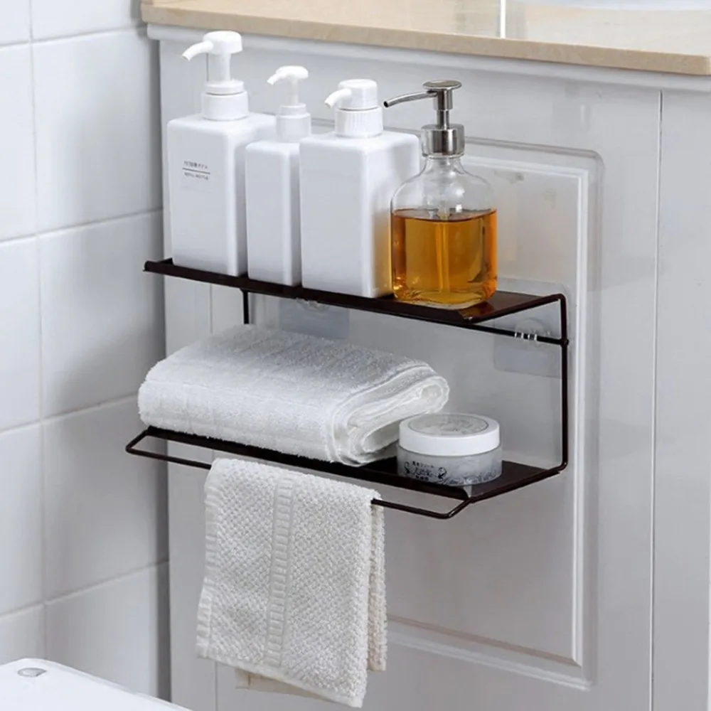 Stainless Steel Bathroom Storage Shelf Punch-Free Kitchen Bathroom Toilet Wall Hanging Rack bathroom accessories wall shelf CD