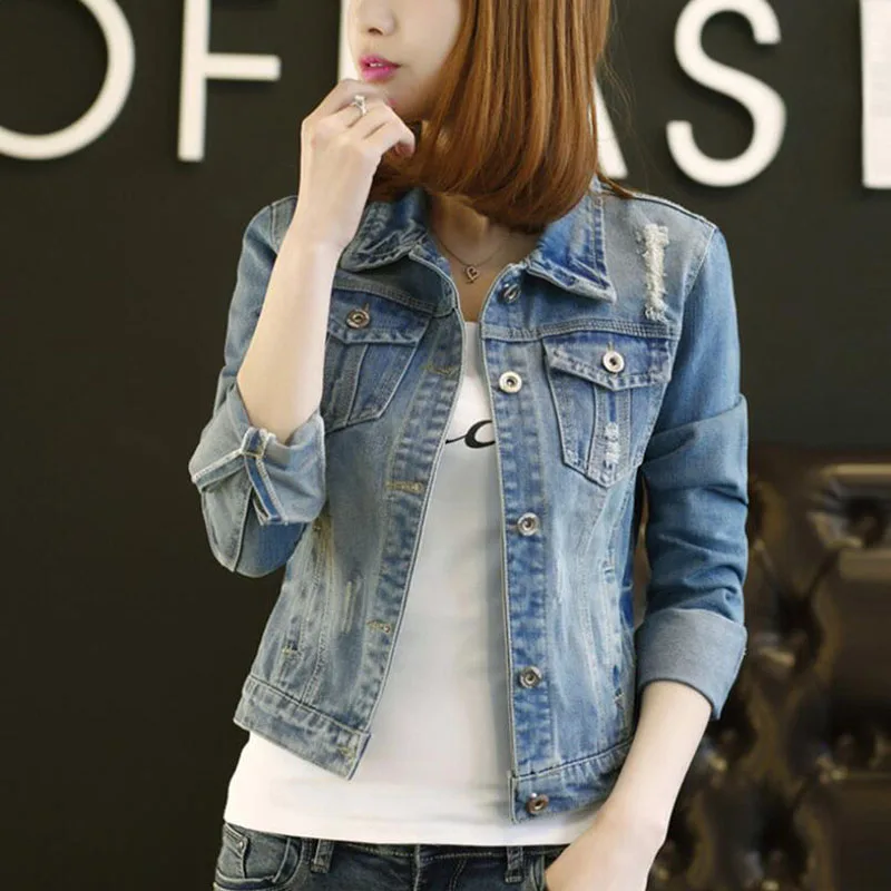 Женская джинсовая куртка короткая весенне-осенняя Модная Повседневная с