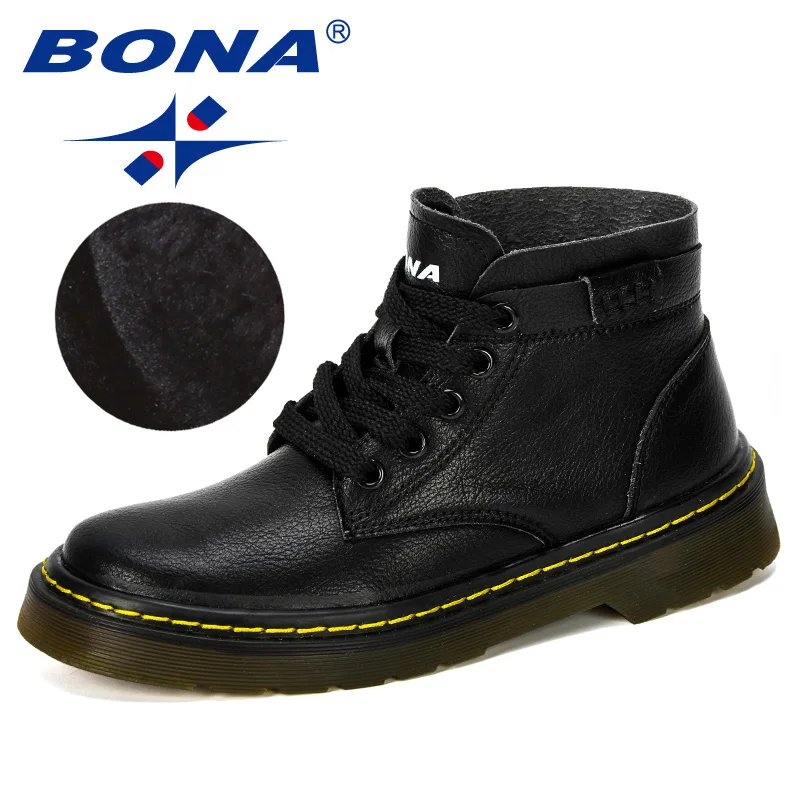Black BONA, новые дизайнерские зимние мальчики Ботинки, детская обувь, детские кроссовки модные кожаные ботинки с плюшевой подкладкой Ботильоны на плоской подошве Мода - Цвет: Black