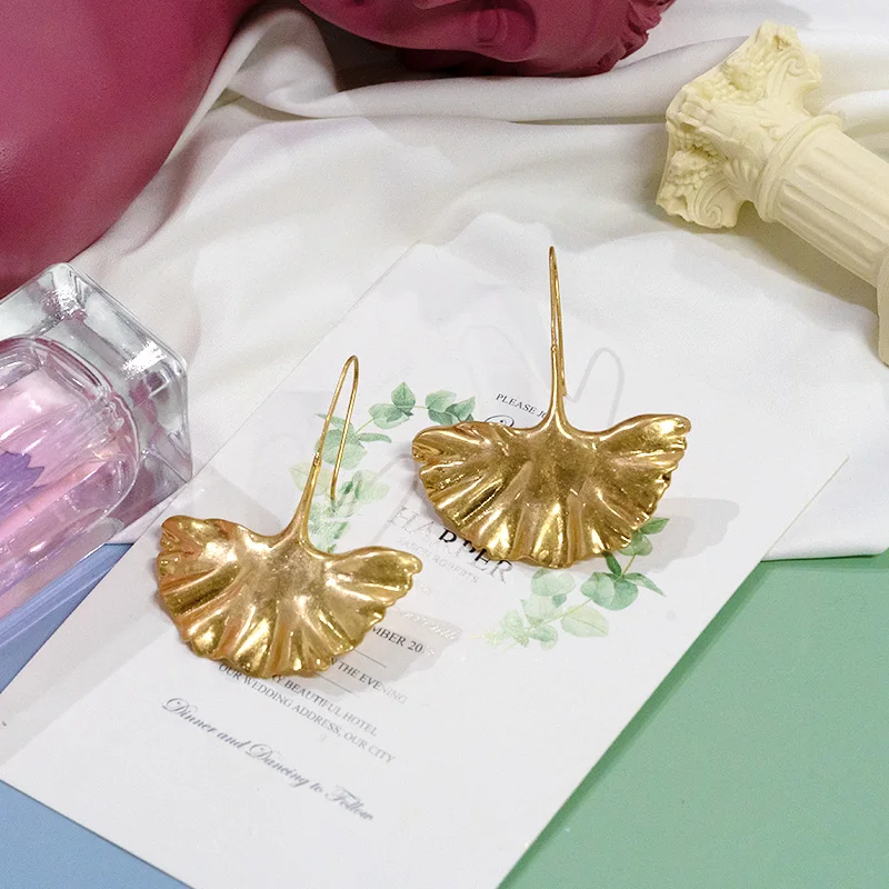 Simple Gold Color Metal Leaf Drop Earrings For Women 2021 Bohemian Large Dangle Earring Big Alloy Pendant Drop Earrings Punk - Image 6