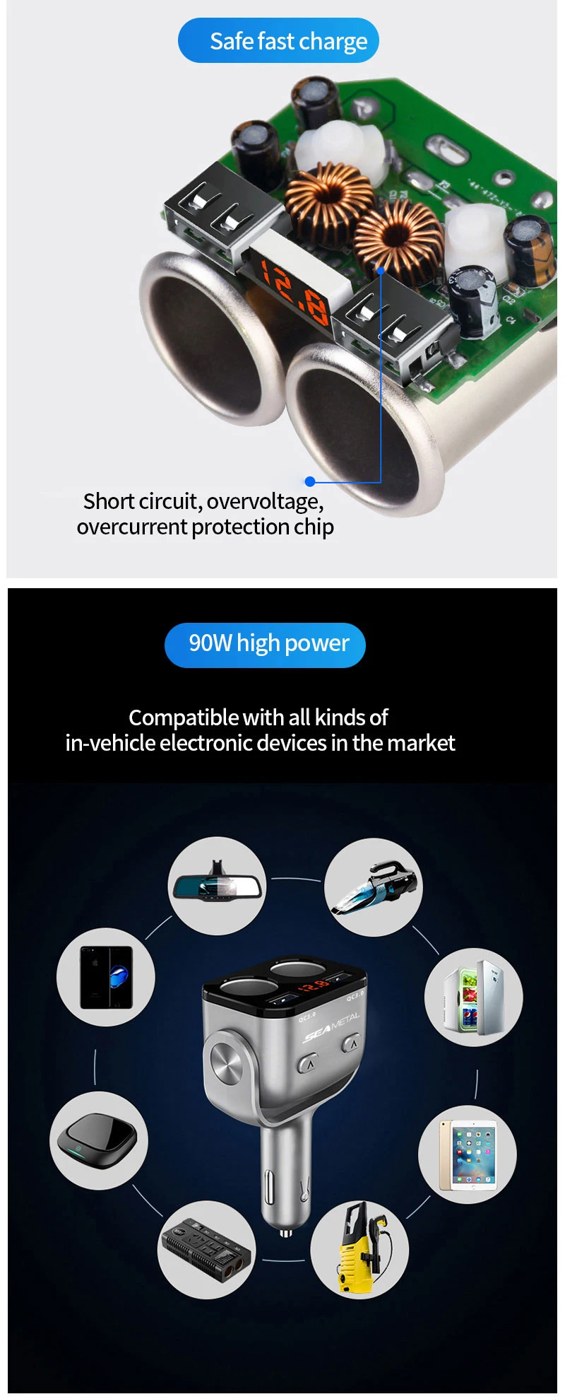 12V автомобиля зарядка от прикуривателя Авто USB розетка сплиттер двойной QC 3,0 Быстрый Зарядное устройство 12V Зажигалка для сигарет розетка Мощность адаптер Аксессуары