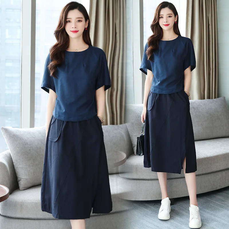 

Cotton Linen Dress 2019 Summer Wear New Style WOMEN'S Dress Large Size Loose-Fit Set Skirt Literature And Art Flax Long Skirts T