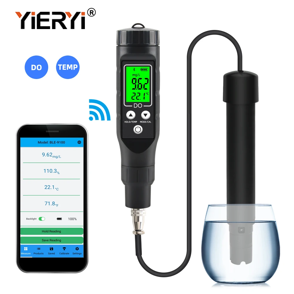 Yieryi BLE-9100 Blue Tooth-compatible Dissolved Oxygen Meter Professional Dissolved Oxygen Analyzer Oxygen Concentration Tester