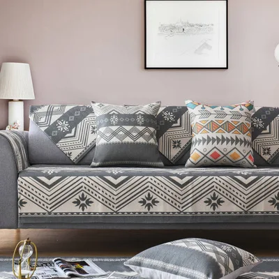

Four Seasons General Wear-resistant Simple Modern Sofa Cushion Geometric Cotton Hemp Living Room Antiskid Household Sofa Cover