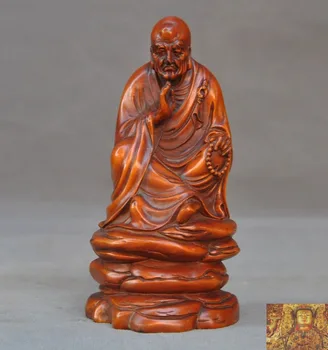 

wedding decoration Old Chinese Boxwood wood Hand carved Arhat Damo Bodhidharma Dharma Buddha statue New Year