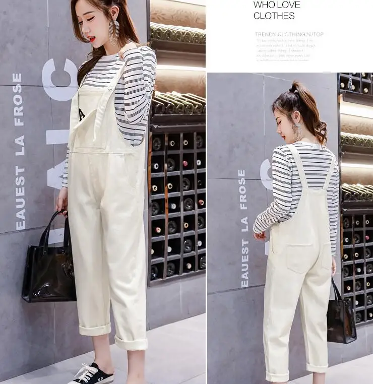 9075beige jumpsuits Зимние модные джинсовые комбинезоны для беременных Длинные Свободные Высокая талия для беременных женские винтажные комбинезоны с большими карманами хлопковые джинсы - Цвет: 9075beige jumpsuits