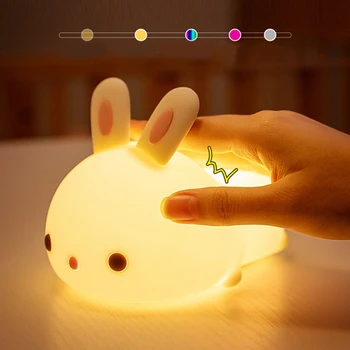 

Kids Night Light Bunny Cute Lamp Silicone Baby Night Light with Touching Sensor Rechargeable Color Changing for Children JA55
