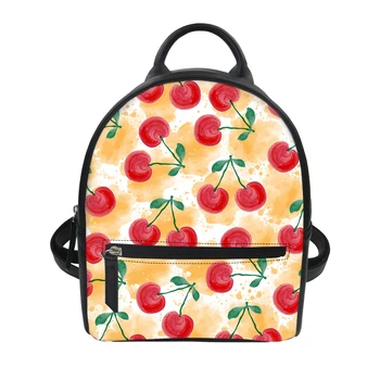 

Customzied Preppy Style Leather School Backpack Bag For College Girls Cherry Print Women Casual Daypacks Mochila Female Mochila