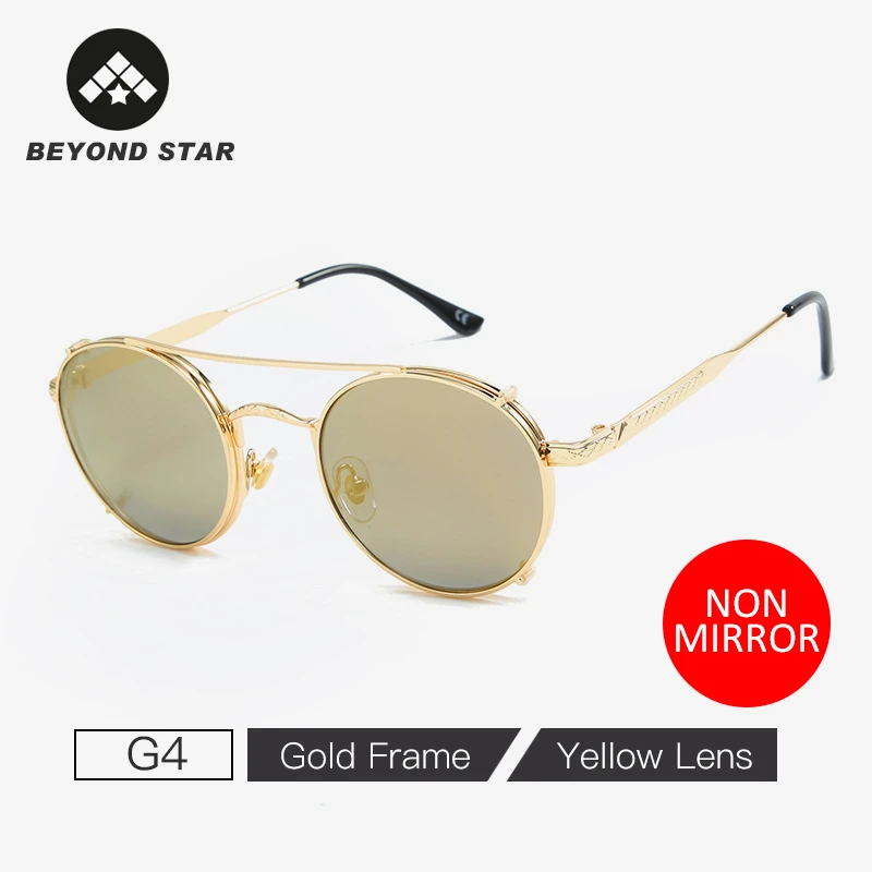 G4 Yellow BEYONDSTAR резные ретро круглые солнцезащитные очки в стиле стимпанк Мужские Винтажные синие зеркальные солнцезащитные очки Брендовые дизайнерские женские мужские очки G28085 - Цвет линз: G4 Yellow
