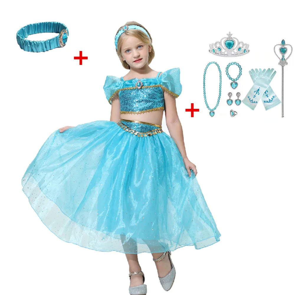 dress 04 Accessories FindPitaya/рождественское детское платье маскарадный костюм с лампой Аладдина Принцесса Жасмин, платье для девочек костюм для ролевых игр из двух предметов - Цвет: dress 04 Accessories