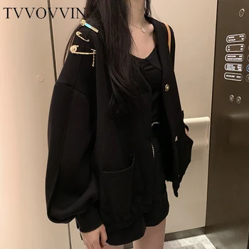 

Korea Women Sweater Patchwork V-neck Black Womens Knitting Sweaters Casual Loose Cardigans Knit Sweater Women 2020 Fashion 9U4B