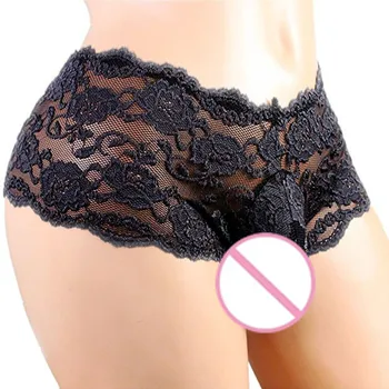 

Hot Sexy Mens Lace Underwear Sissy Grid Thong Seamless Enhance Pouch Bikini Briefs Pants Men's Underwear 2 Colors Drop Shipping