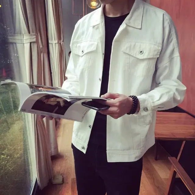 Японский стиль мужчины весна и осень Zijun корейский стиль деним хлопок сплошной цвет куртка повседневное пальто тренд Slim Fit пальто мужские Мы