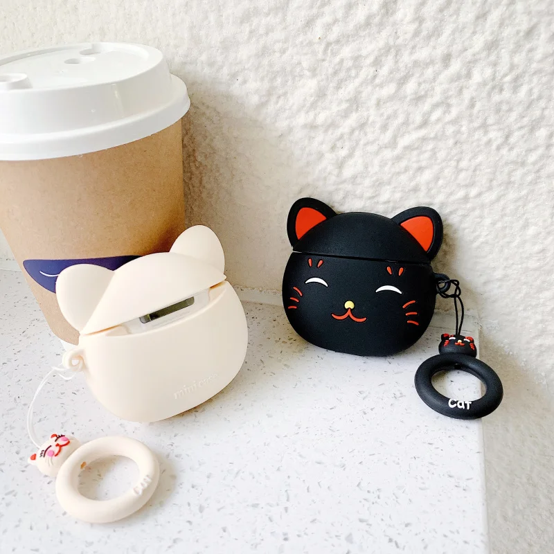 Чехол для наушников s для AirPods силиконовый гелевый Чехол Lucky Cat чехол s для Apple Airpods 2 забавная Защитная крышка с кольцом на палец