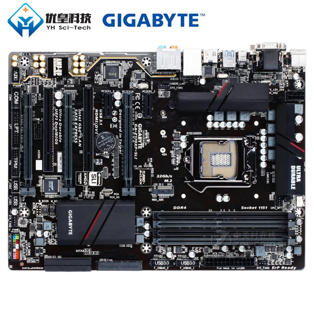 Оригинальная б/у настольная Материнская плата Gigabyte GA-Z170XP-SLI Z170 Socket LGA 1151 Core i7/i5/i3/Pentium/Celeron DDR4 64GB ATX