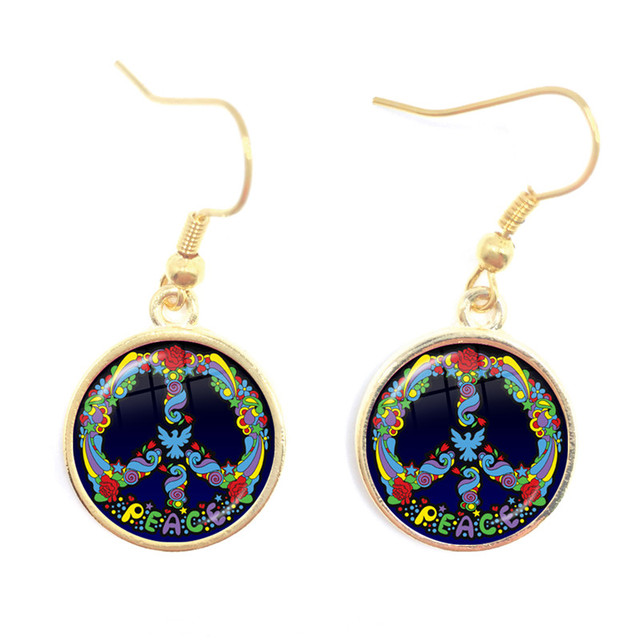 Blue-Red-Yellow Hippie Peace Van Bus Photo Drop Earrings Retro Beach Bus Car Collectors Bus Peace Sign Jewelry For Women