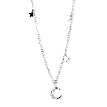 

Dazzling Star Moon Pendant Choker Necklace 925 Sterling Silver Zircon Clavicle Chain Necklace For Women Jewelry S-N220