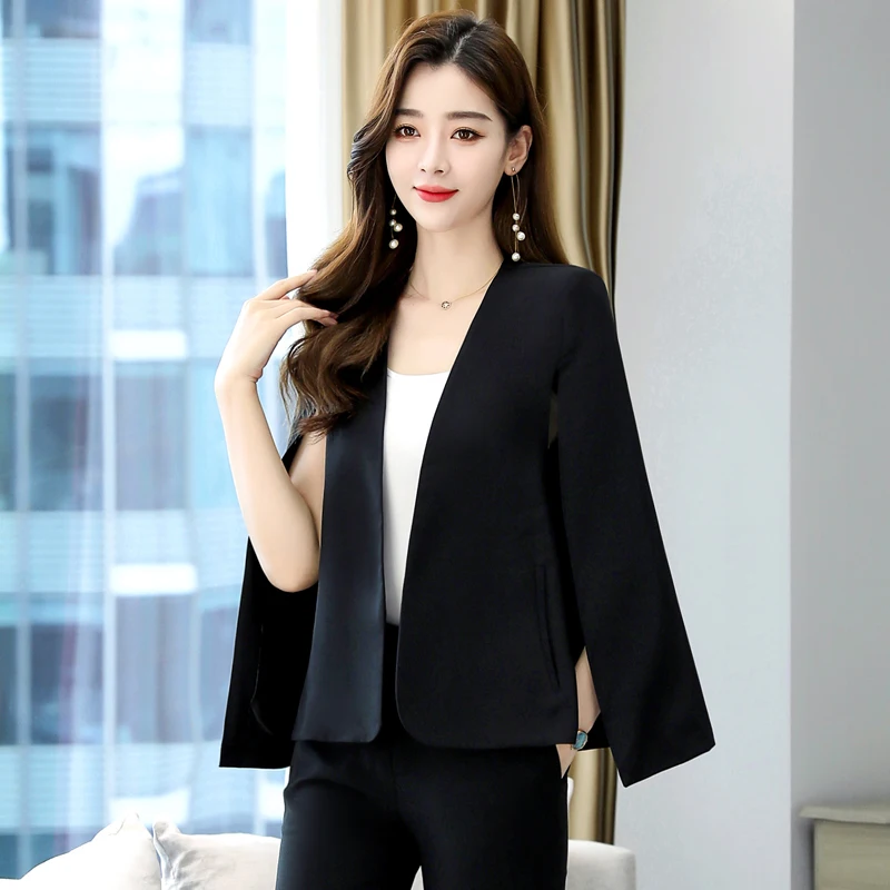 Female Cloak Jacket Spring Korean Mandarin Neck Office Lady Blazer Loose Elegant Women Cape Pearl Work Fashion Poncho Coat