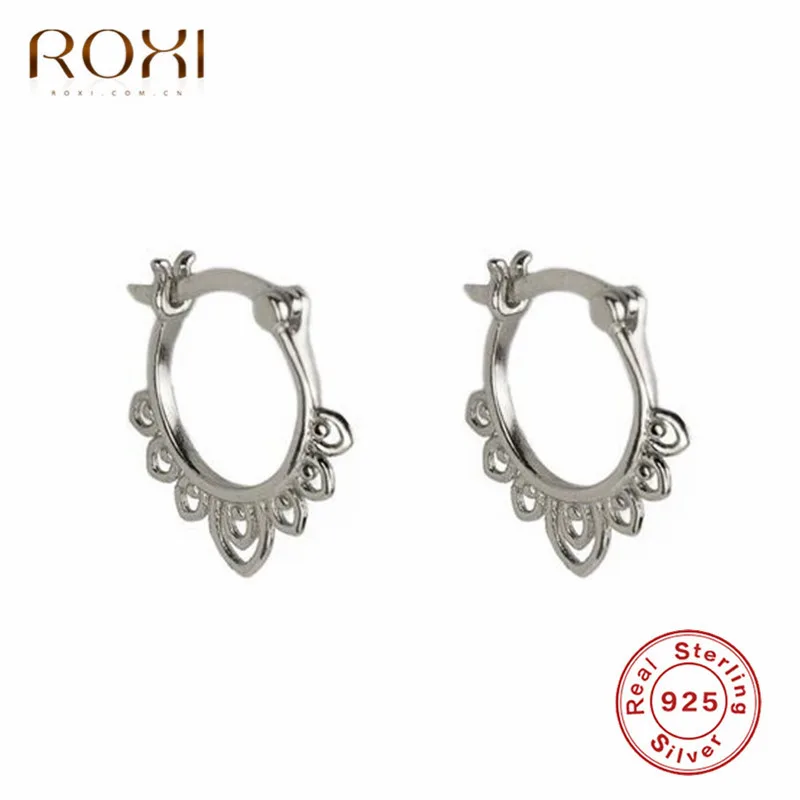 Платиновое покрытие ROXI 925 пробы серебро геометрической формы круглые серьги-гвоздики для Для женщин вечерние подарок Модные украшения в форме листа, в стиле бохо круг маленькие серьги - Окраска металла: Платиновое покрытие