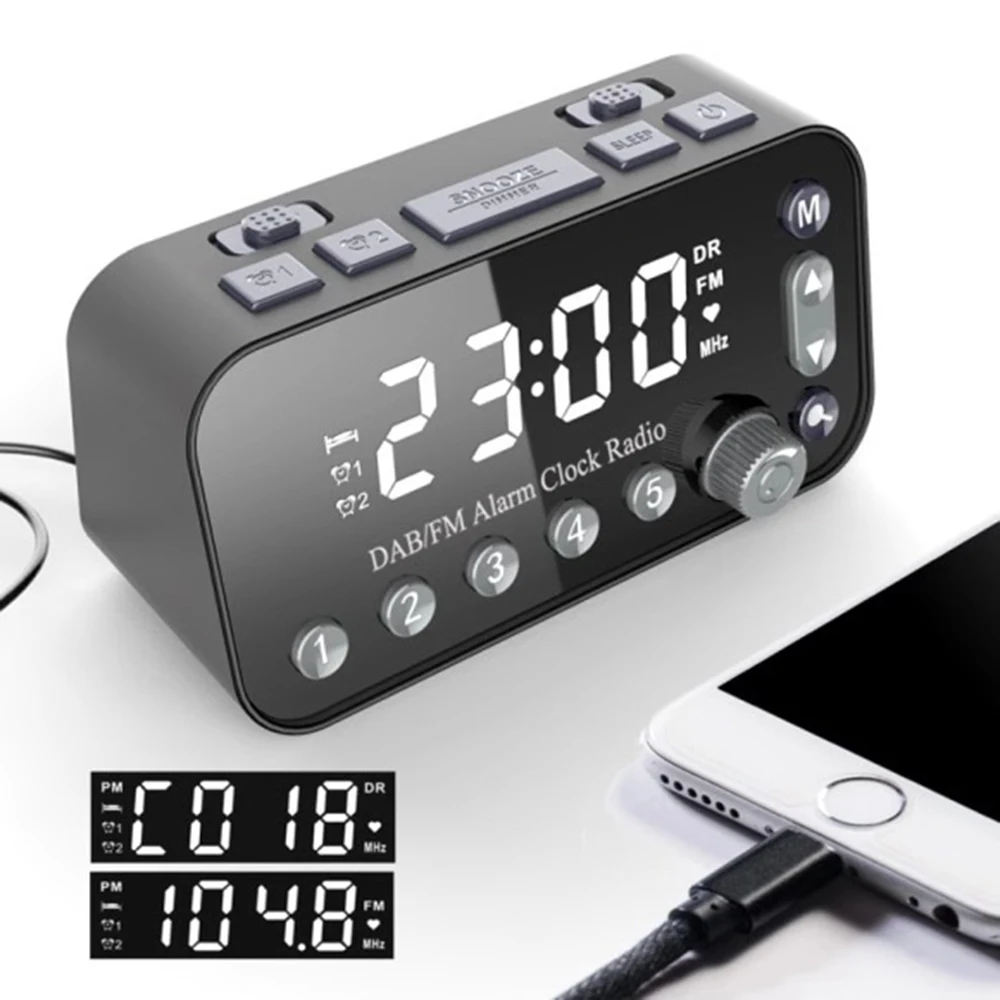 Цифровой будильник DAB с двумя USB портами и ЖК дисплеем|Будильники| |