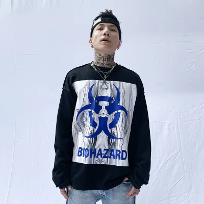Черный UNCLEDONJM рок хип хоп Объемная толстовка зеленая Harajuku Мужская толстовка модная брендовая крутая версия уличная хип хоп Толстовка UNX25 - Цвет: Черный
