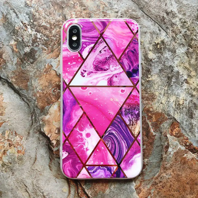 Роскошный чехол с мраморным покрытием для iPhone 11 Pro X XR XS Max, глянцевый геометрический чехол для iPhone 7 8 6s Plus, мягкая ТПУ подставка, задняя крышка - Цвет: Matte SJX Purple