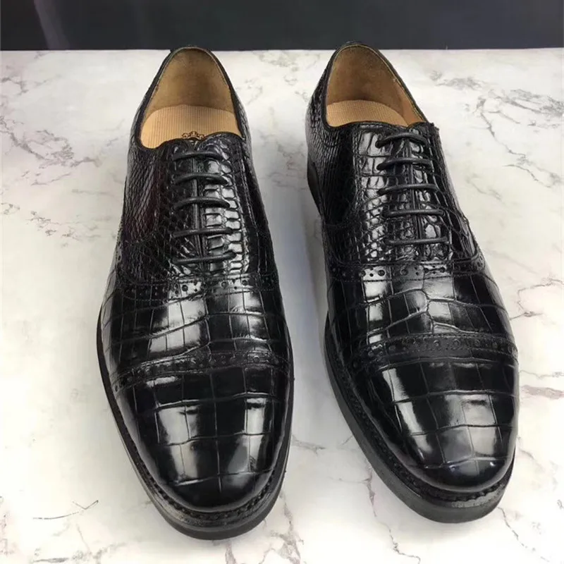 

Authentic Real True Crocodile Skin Businessmen Formal Dress Shoes Genuine Exotic Alligator Leather Male Lace-up Oxford Shoes