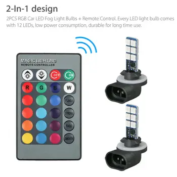 

2pcs Light Bulb+Remote 16-Color LED Headlight Fog Light 360 Degrees Useful