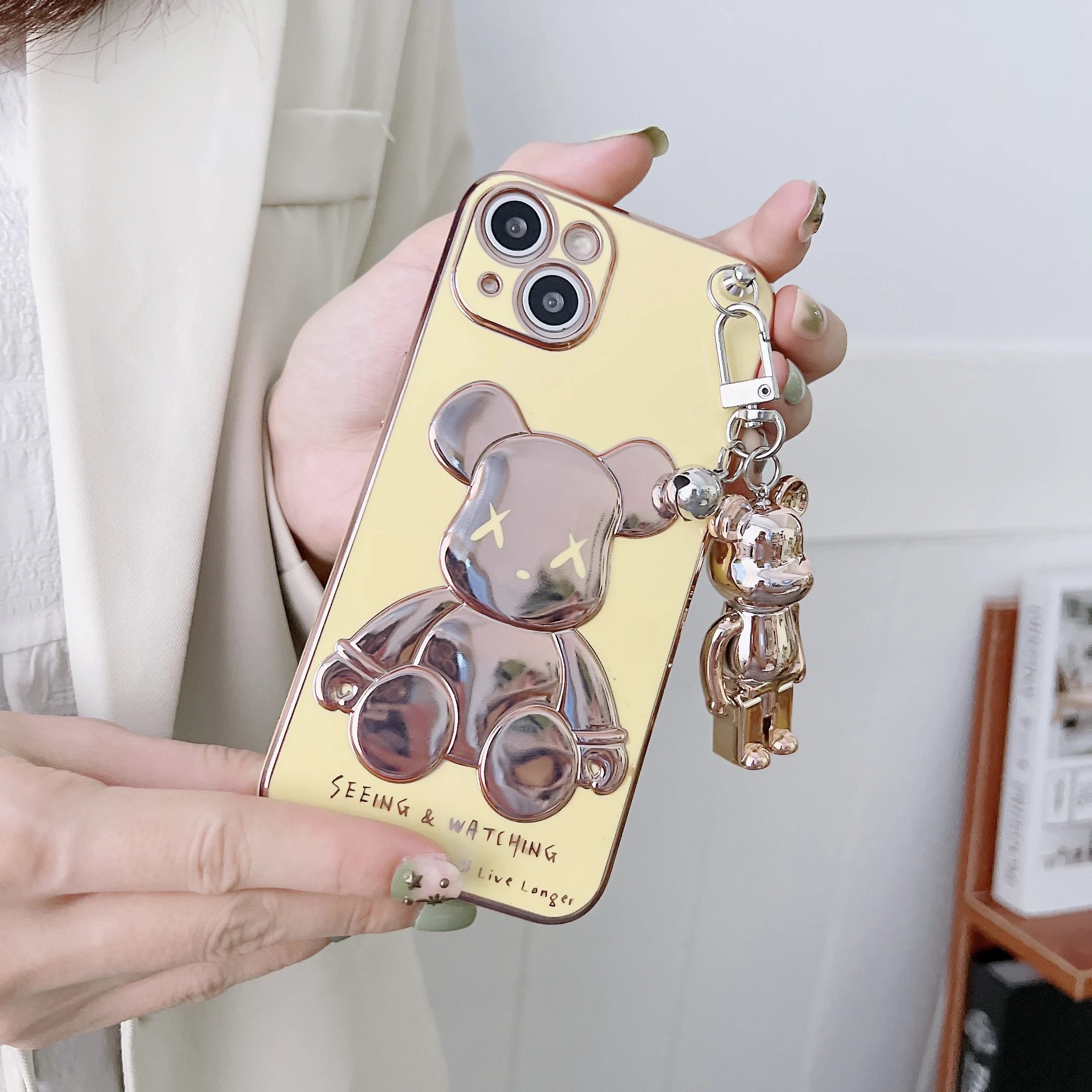 Fashion Smiley Bear With Lanyard Case For iPhone 11 12 13 Pro Max Mini 7 8 Plus XR X XS MAX Trend Creative Luxury Original Cover