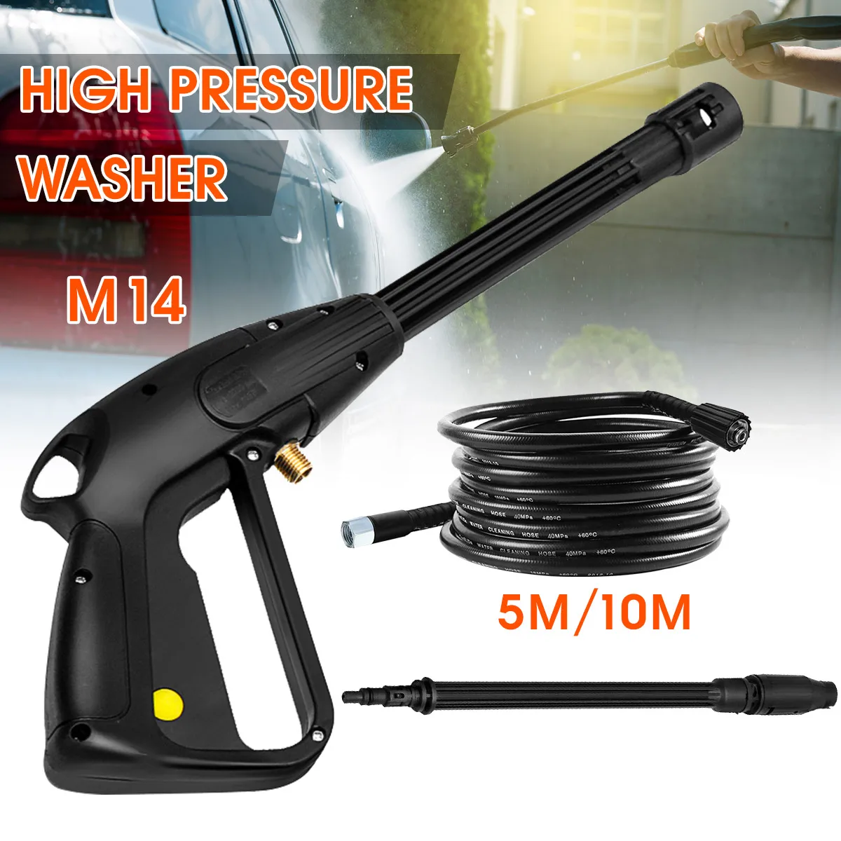 

High Pressure Car Washer Spray Gun M14 Jet Lance Nozzle Jet Water Gun 10m Extension Hose Car Cleaning for Bosch for Black Decker