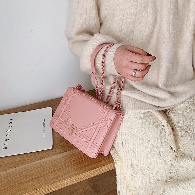 

Luxury women's bag designer multi-functional solid color rivet lock PU leather women's diagonal shoulder bag