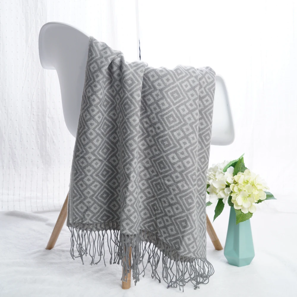 Battilo Lightweight Soft Grey Patterned Throw Blanket With Tassels Battilo Lightweight Soft Grey Patterned Throw Blanket With Tassels