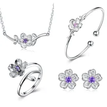 925 пробы Серебряная Вишня ожерелье кольцо браслет серьги набор из 4 элегантный модный прекрасный набор украшений для женщин