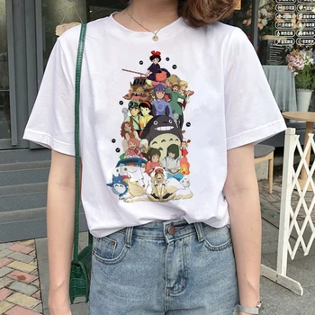 

Female T Shirt Totoro Harajuku Ullzang T Shirt Women Studio Ghibli Kawaii T-shirt Miyazaki Hayao Funny Cute 90s Cartoon Tshirt